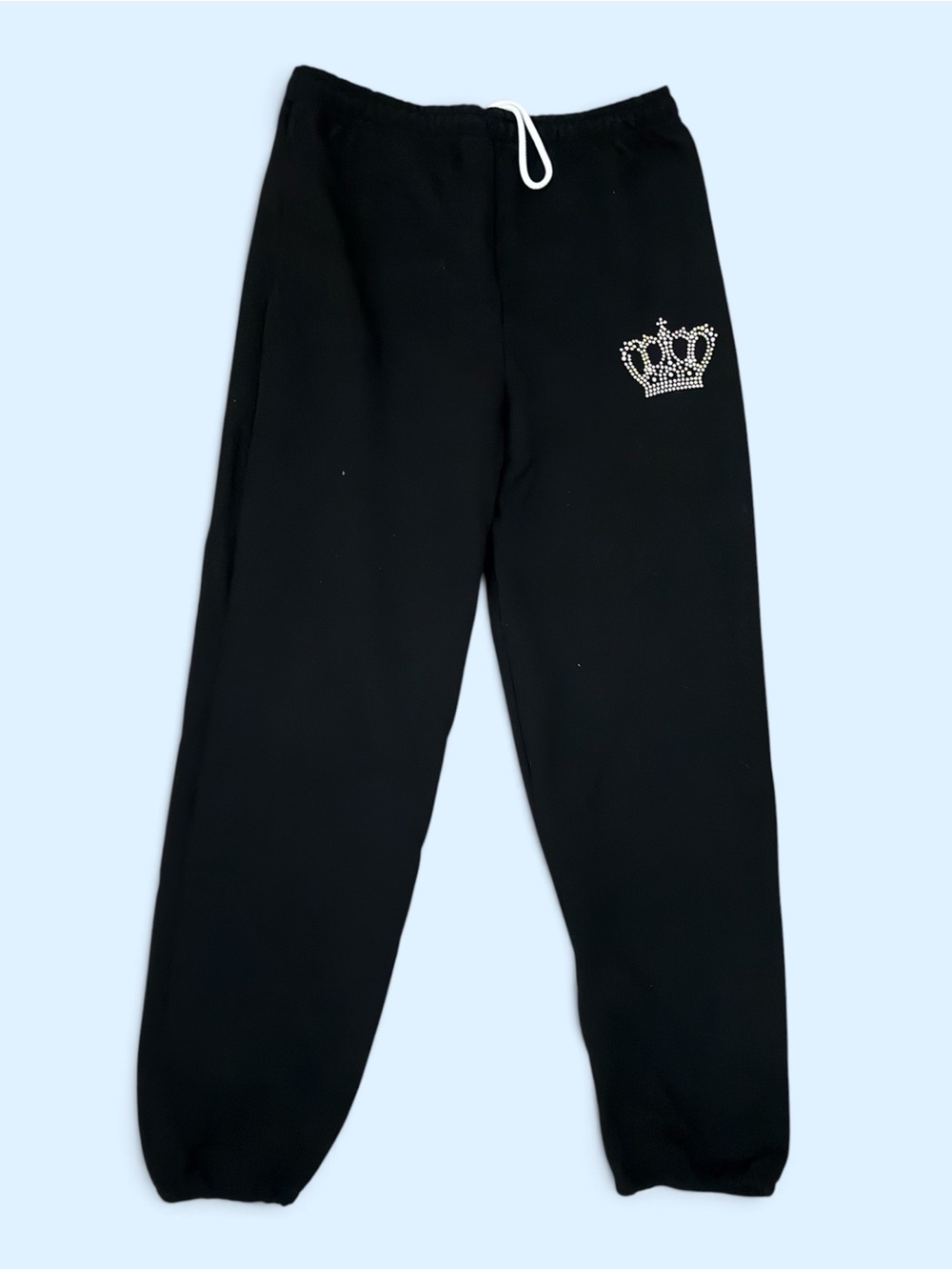 Girls' Black Sweatpants with Crown Rhinestone Accent